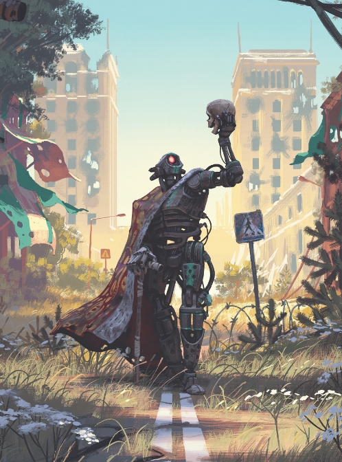 Robot Exploring the Wasteland by Simon Stalenhag