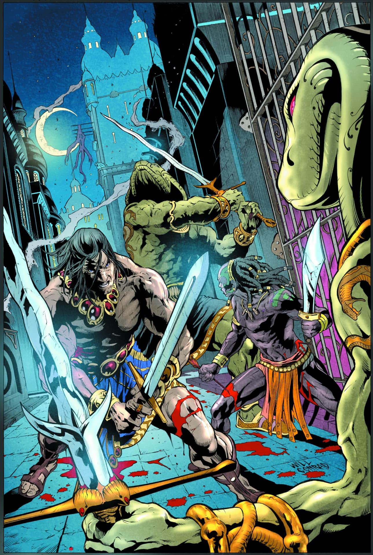 Kull and his ally ambushed by the treacherous snake men